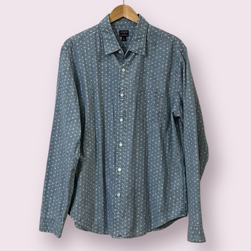J. Crew Men's Button Up Shirt Chambray Floral Long Sleeve Size Large
